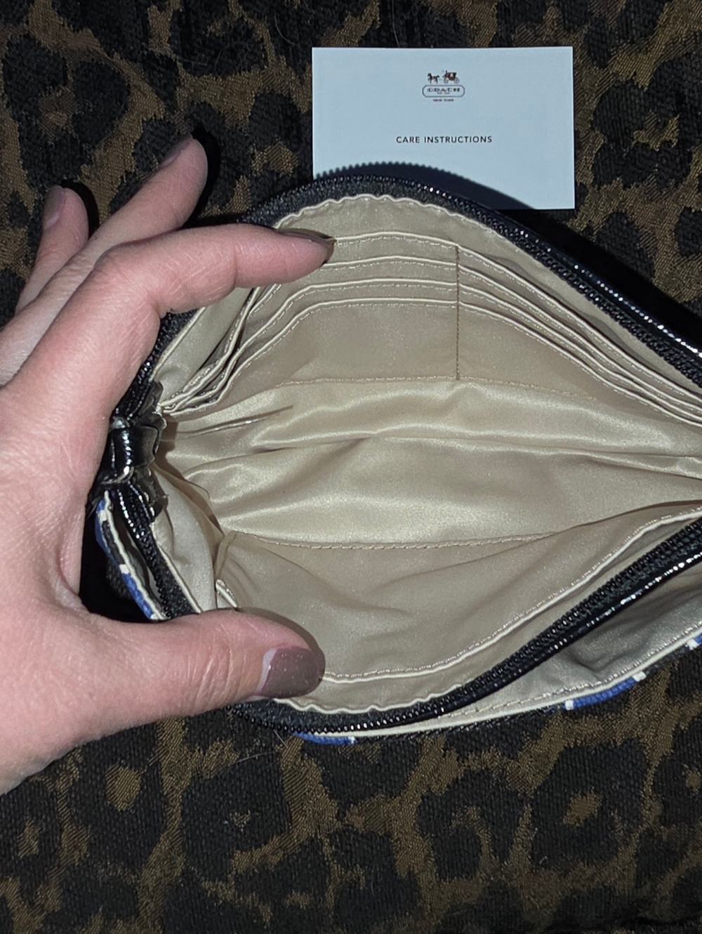 Coach Blue Polka Dot Wristlet with Black Leather Trim - Coach NWT - Picture 3 of 5